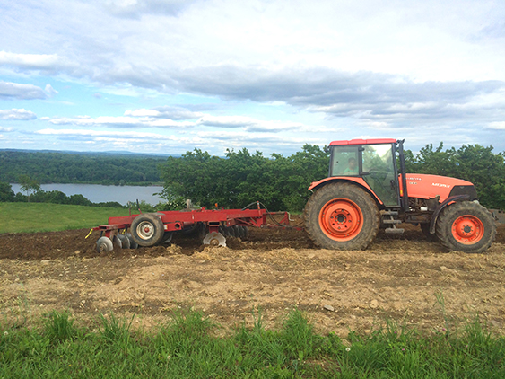 tractor in okra field