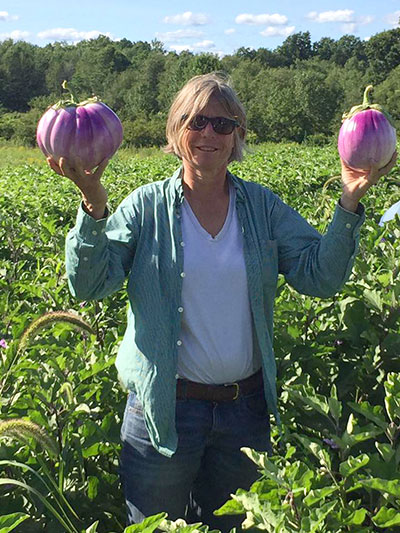 amy holding eggplants