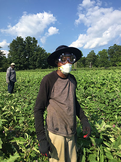 man in mask in field
